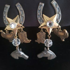Clip On Cow Girl Horse Earrings